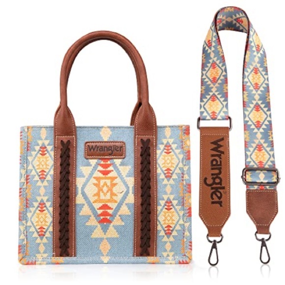 Wrangler Handbags - ** NWT*** Wrangler Blue and Orange Patterned Tote with Strap